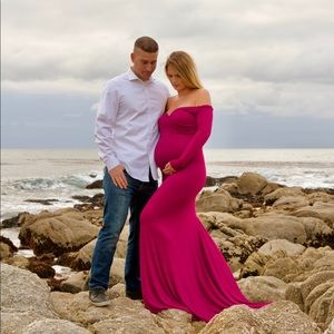 maxi maternity long sleeve dress - magenta